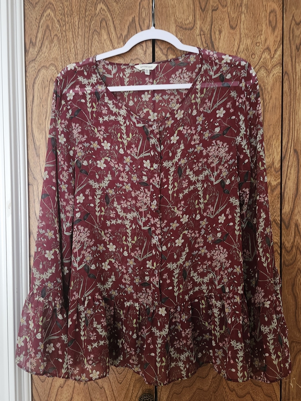 Women's Floral Peplum Blouse Dress - Burgundy